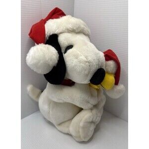 VTG Peanuts Plush Snoopy Hugging Woodstock Christmas Toy By Applause (Bx B)